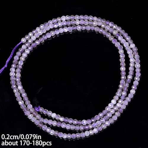 2mm 180pcs Natural Amethyst Stone Beads, Songxi Small Faceted Round Loose Gemstone for Jewelry Making, DIY Art and Craft, Bracelet Necklace (1 Strand) - color: Amethyst, size: 1.9-2.4mm