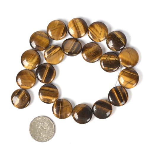 Natural Yellow Tiger Eye 20mm Coin Disc Loose Beads 16 Inch for DIY Jewelry Making Beads - color: Yellow Tiger Eye