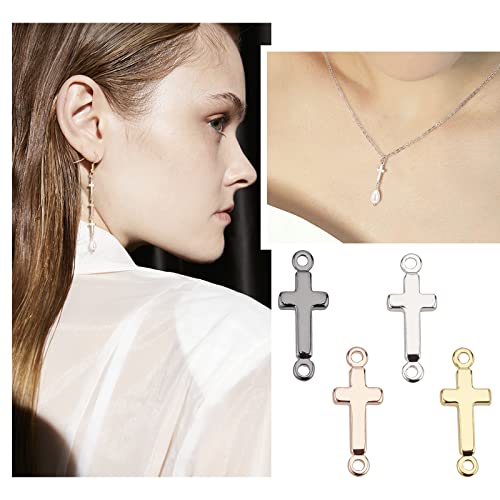 PH PandaHall 40pcs Cross Pendant Links 18K Gold Plated Cross Charms Double Loop Cross Links Brass Center Pendants for Easter Eid Mubarak Ramadan Decoration Prayer Necklace Jewelry Making 13.5x5mm