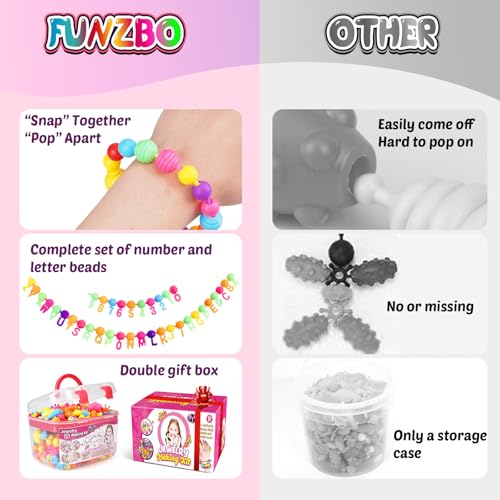 FUNZBO 520+ Snap Pop Beads - Jewelry Making Kit, Arts and Crafts for Kids Ages 4-8, Toys for 3 4 5 6 Years Old Girls Birthday Gifts Ideas, Bracelet Necklace Ring Set for Little Girls - size: Medium