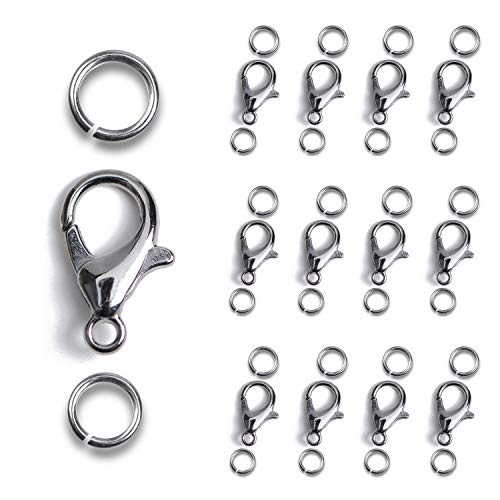 AD Beads 50 Pieces Lobster Claws Clasps Plus 100 Pieces 5mm Match Color Open Jump Rings Suitable for Necklace Bracelets Jewelry (6x10mm, Gunmetal) - color: Gunmetal, size: 6x10mm