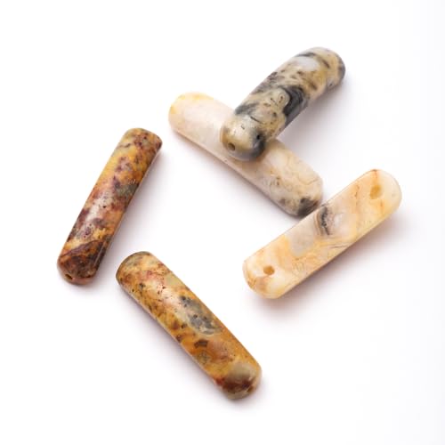 5PCS Natural Crazy Agate Stone Rectangle Curved Beads Gemstone Pendants Connectors for DIY Bracelet Neclace Jewelry Making - color: Crazy Agate