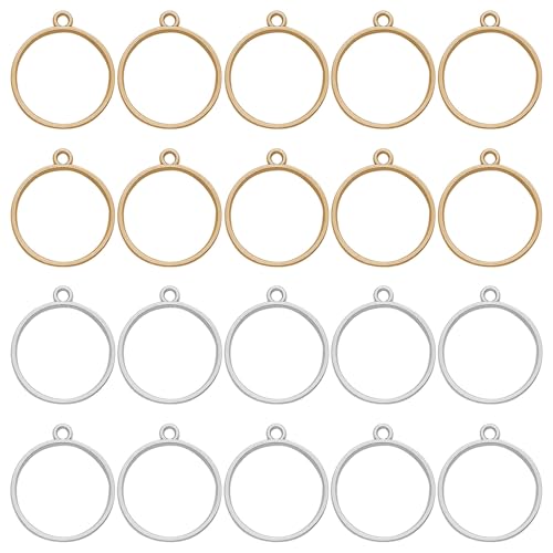 80pcs Open Bezels for Resin,Hollow Frame Pendants Open Back Frame Pendant Round Open Back Bezel Resin Casting Frame Pendant for Pressed Flower, Earrings, Bracelet, DIY Crafts(K Gold,White K) - color: K Gold,White K;Round