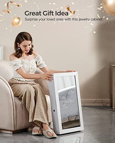 SONGMICS Lockable Jewelry Cabinet Armoire with Mirror, Wall-Mounted Space Saving Jewelry Storage Organizer, White UJJC51WT - color: White, style: Essential Capacity
