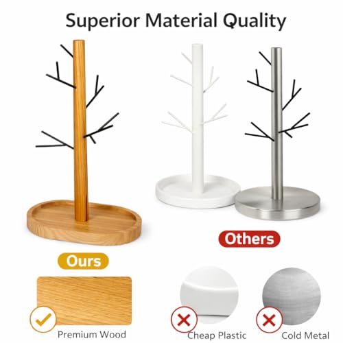 Creative Home Acacia Wood, Metal Tree Holder Stand│ Natural Wood & Black Branch Holder for Mugs, Jewelry & Accessories │ Stylish Kitchen or Vanity Organizer Gift