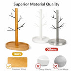 Creative Home Acacia Wood, Metal Tree Holder Stand│ Natural Wood & Black Branch Holder for Mugs, Jewelry & Accessories │ Stylish Kitchen or Vanity Organizer Gift