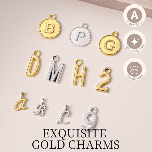LEOBRO Letter Charms, 376 Pcs Gold & Silver Charms for Jewelry Making, Necklace, Bracelet, Jewelry Making Supplies, with Jump Rings - color: Gold & Silver