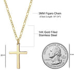 Joxevyia 14K Gold Filled Cross Necklace for Men Figaro Chain Stainless Steel Polished Cross Pendant Necklace Simple Baptism Faith Jewelry Gift - size: 22 inches, style: small cross pendant(1.0"*0.6")