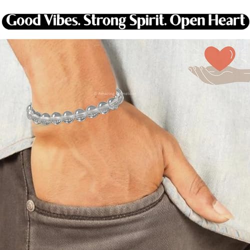 Amazing Gemstone Clear Quartz Bracelet, Gifts For Men & Women - Protection Healing Crystal Bracelet - 8mm Gemstone Beaded Adjustable Bracelet, Pulseras Para Hombres Mujer Stocking Stuffers - color: Clear Quartz