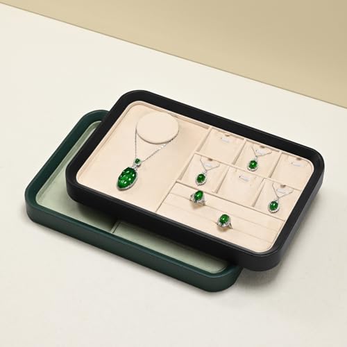 Oirlv Jewelry Display Tray for Vendors Velvet Jewelry Tray with Compartments for Rings and Necklaces(Beige) - color: Beige P21703