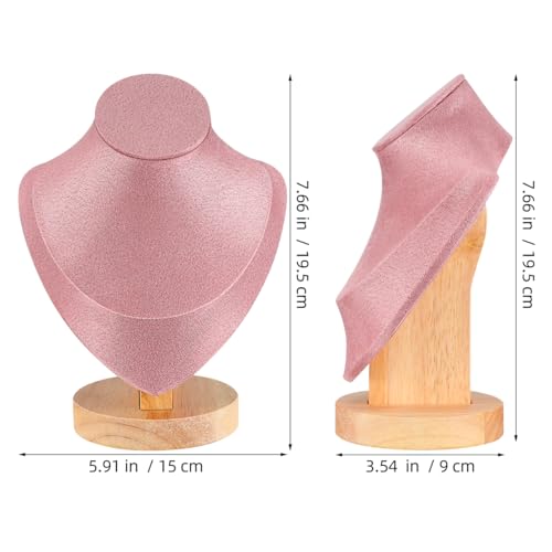 Pink Mannequin Bust Jewelry Organizer - Necklace Holder Stand with Wood Base for Home and Shop Display, 7.67 X 5.90 X 3.54 Inches