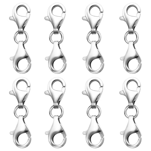 OHINGLT Double Lobster Claw Clasps Necklace Extender Silver, Double End Design Necklace Clasps and Closures, Bracelet Connector Suitable for Jewelry Making (8PCS Silver) - color: 8PCS Silver