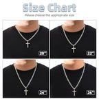 CaptainSteeL Cross Necklace for Men - Stainless Steel Silver/Gold Plain Cross Pendant Necklace Simple Jewelry Gifts, 20/22/24/26 Inches 3:1 Figaro Link Chain 4/5/6mm Width - size: 22inch, style: 4mm Silver