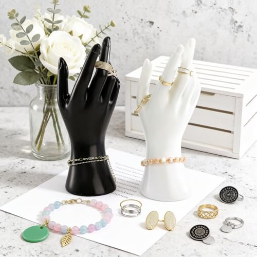 Okllen 4 Pack Female Mannequin Hand, Hand Ring Display Stand Jewelry Organizer Bracelet Bangle Necklace Holder for Hand Chain, Finger Ring, Glove, White & Black, Right Hands