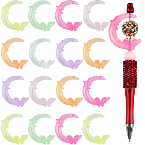 20Pcs Glow in The Dark Moon Focal Beads for Pens Colorful Moon Fancy Space Beads for DIY Craft Beadable Pens Keychain Bracelet Necklace Earrings Jewelry Making - color: Luminous Moon
