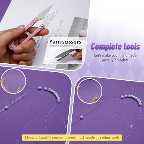 UOOU 6 Rolls Bracelet String for Bracelet Making, 0.4mm, 0.5mm, 0.6mm, 0.7mm, 0.8mm, 1mm Jewelry Making String with Beading Needles, Bead Elastic Cord for Bracelets - size: 0.4mm/0.5mm/0.6mm/0.7mm/0.8mm/1.0mm