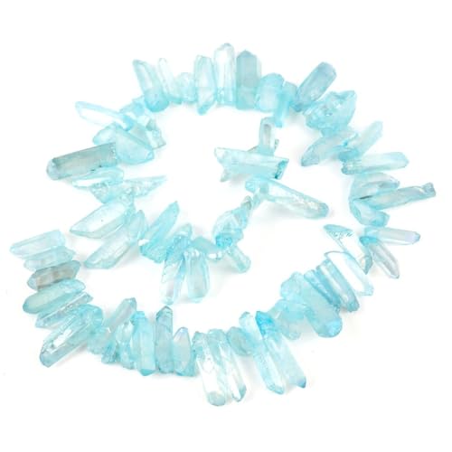 Adabele 30 Inch Natural Raw Healing Crystal Quartz Gemstone Loose Beads Small Drilled Point Aqua Blue AB Titanium Coated Chakra Gem Stone Drop Stick GA7 - color: Aqua Blue Ab, size: Small Size (30 Inch/2 Strands)