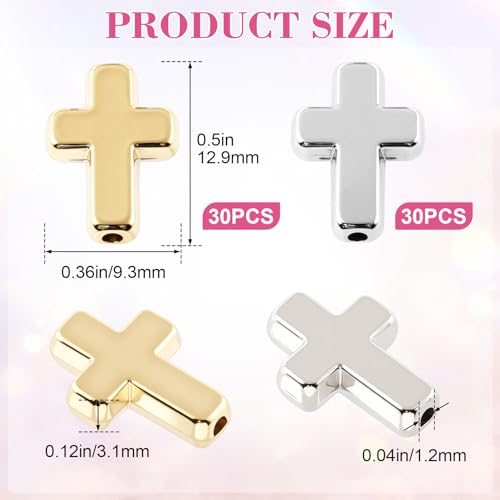 60 Pcs Cross Charms for Jewelry Making, Religious Cross Beads for Bracelets, Crosses for Jewelry Making, Bracelets, Necklaces, DIY Crafts (Gold, Silver) - color: 60pcs, 13x9mm, Gold,Silver