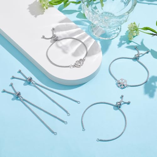 UNICRAFTALE 10pcs 9"(230mm) Stainless Steel Adjustable Slider Bracelets Metal Bracelet Chain Slider Bracelet Extender Chains with Ball Ends for Women Jewelry Making DIY - color: Stainless Steel Color