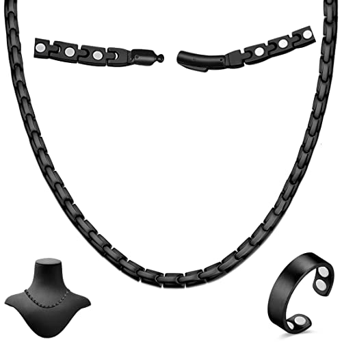 Magnetic Necklace - Titanium Necklace for Men Women Stainless Steel Ultra Strength Magnets - with Adjustable Sizing Tool and Present Box - color: Black