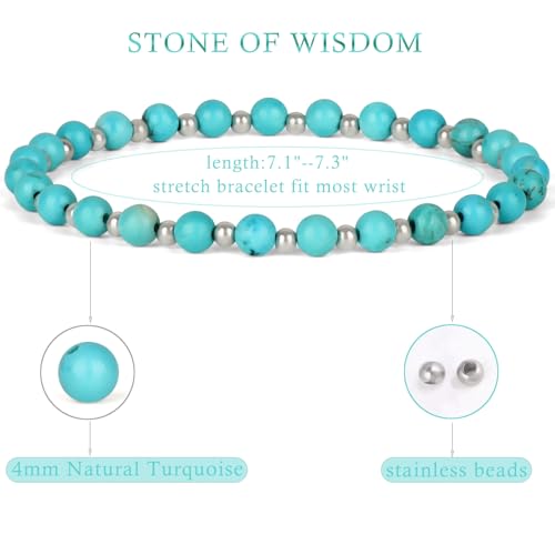 QOGIR 14k gold Handmade Healing Bracelet, Natural Gem Stone Crystal Elastic Gold Bracelet - color: Blue Turquoise Silver - Wisdom, size: 4m