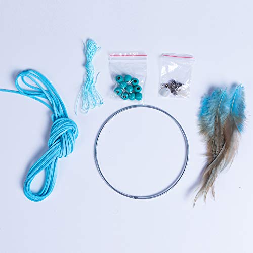 FANDOL DIY Dream Catcher Beginner Kit, Making Dream Catcher Supplies Include Metal Hoop, Feathers, Faux Suede Cord, Thread, Wood Beads (Sky Blue) - color: Sky Blue