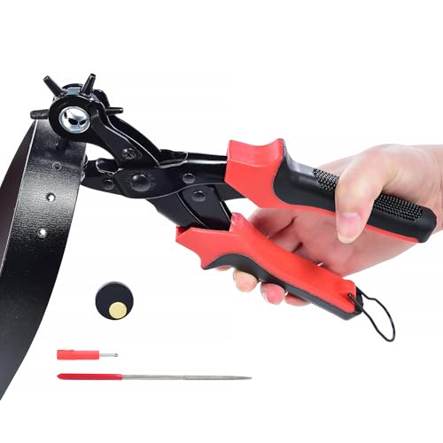 Revolving Punch Plier Kit,Leather Hole Punch Tool Set for Belts,Strap,Shoes,Fabric,Watch Bands,Straps, Dog Collars, Saddles,Belt or Craft Projects,Heavy Duty Rotary Puncher (Dual Lever Effort Saving) - color: Dual lever Effort saving