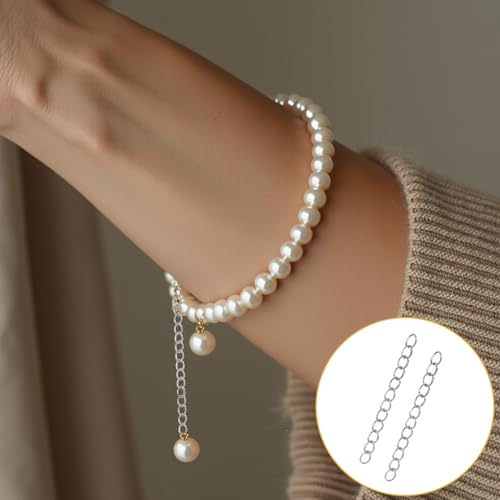 100 PCS Extender Chain for Jewelry Making Silver Necklace Extenders Removable Bracelet Extender Chains Extension Tails for Necklace Bracelet Anklets Key Chain - color: Silver