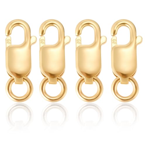 SUNNYCLUE 1 Box 4Pcs 14K Gold Filled Lobster Clasp Lobster Claw Clasps 0.33in Small Brass Spring Links Connector Trigger Snap Jewelry Findings for Jewelry Making DIY Necklace Bracelet Crafts Supplies - size: 0.33in