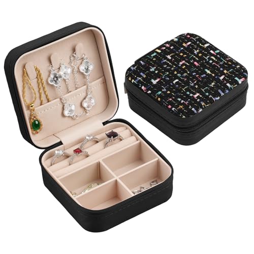 Travel Essentials: Stylish Portable Mini jewelry box, Travel jewelry organizer, Travel jewelry case. Portable jewelry case for travel. Thank you gifts for women, Birthday gifts for girls. (black) - color: black