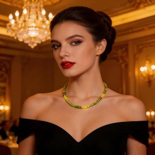 Elisheva Natural Stone Choker Necklace for Women, Boho Natural Emperor Jasper Stone Lace Agate Beaded Crystal Necklace, Gemstone Jewelry Gift for Her - style: Green/Choker