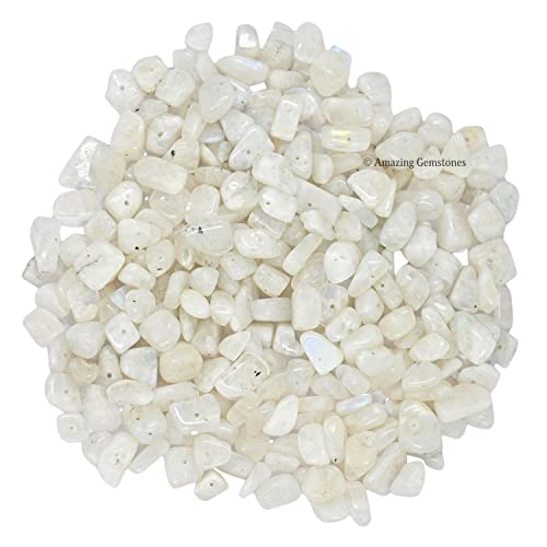 Rainbow Moonstone Pre Drilled Crystal Crushed Chips Beads for Bracelets Making, DIY Handmade Natural Healing Crystals (25 Inch Strand) - color: Rainbow Moonstone