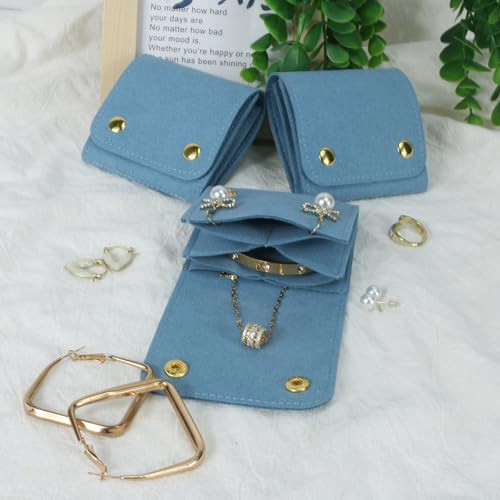 3Pcs Microfiber Jewerly Rolls Small Jewelry Bags for Jewelry Gift Bags Jewelry Organizer Pouch with Double Snap Button for Jewelry Travel Jewelry Pouch, 3"x3"(Sky Blue) - color: Sky Blue