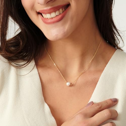 Pearl Necklace for Women- 14K Gold-plated/White Gold-plated Dainty Pearl Necklace for Women - color: Gold single pearl