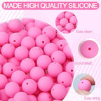 MAIBAOTA 120 Pcs Pink Silicone Beads (15 mm) for Keychain, Pens, Bracelet, Necklace Making - Bulk Pack with Boxed Kits - color: Pink