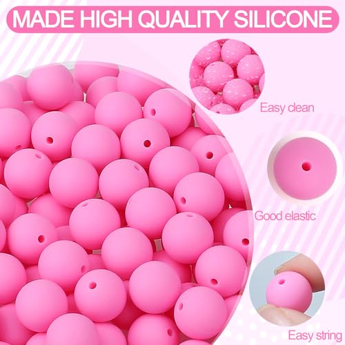 MAIBAOTA 120 Pcs Pink Silicone Beads (15 mm) for Keychain, Pens, Bracelet, Necklace Making - Bulk Pack with Boxed Kits - color: Pink