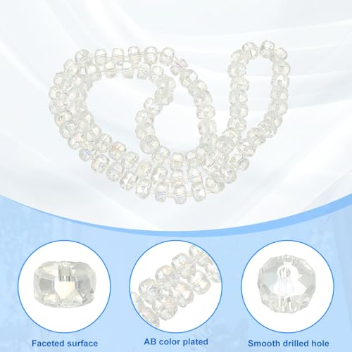PATIKIL 75 Pcs 8mm OD 5mm Thick Crystal Glass Beads, Rondelle Crystal Beads Faceted Cut Gemstone Strand with Spacer Beads for Craft, Bracelet, Necklace, White - color: White