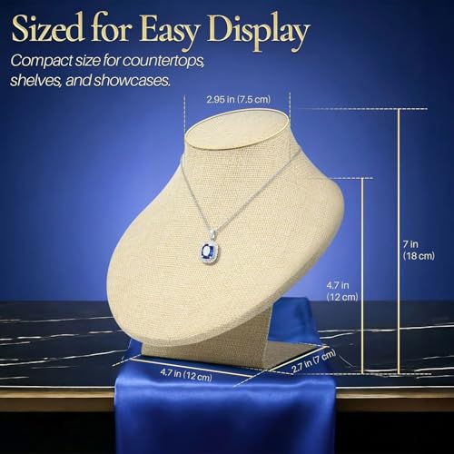 Flexzion Necklace Bust Display Stand - 7 Inch 3D Mannequin Beige Linen Necklace Display Holder for Home, Boutique & Trade Shows - Jewelry Display for Selling Necklace, Pendants, Chokers, Lockets - size: Short (1 Pack)
