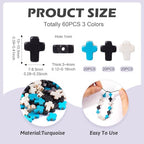 60 Pcs Turquoise Cross Beads Turquoise Stone Beads Small Cross Bead Charms Turquoise White Black Cross Crucifix Spacer Beads for Easter Holiday Bracelet Necklace Jewelry Making - color: Black/White/Blue