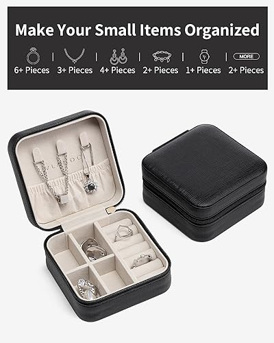 VLANDO Travel Jewelry Box, Small Jewelry Travel Organizer Case for Girls Women - Black - color: D.Black