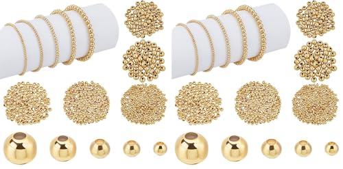 PH PandaHall 695pcs 18K Gold Spacer Beads 5 Sizes Seamless Smooth Beads 2/2.5/3/4/5mm Loose Bead Tiny Ball Bead for Summer Hawaii Layered Necklace Bracelet Jewelry Making (Pack of 2) - size: Small (Pack of 2)