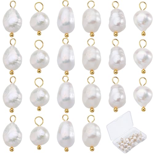 SUNNYCLUE 1 Box 30Pcs Freshwater Pearl Charm Pearls Charms Small Bulk Natural White with Goden Stainless Steel Loops Irregular Charms for Jewelry Making Necklace Bracelet Earring Christmas Women Adult - color: Gold, White, size: 16mm
