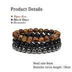 3 PCS Healing Crystal Bracelets for Women 8mm Natural Stone Beaded Stretch Bracelet Amethyst Jewelry Gifts - color: 04 8mm Tiger eye