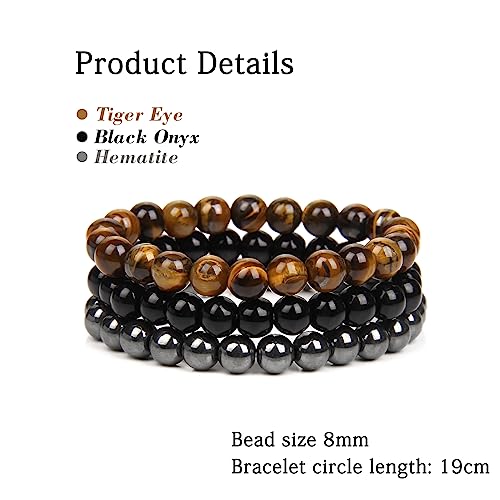 3 PCS Healing Crystal Bracelets for Women 8mm Natural Stone Beaded Stretch Bracelet Amethyst Jewelry Gifts - color: 04 8mm Tiger eye