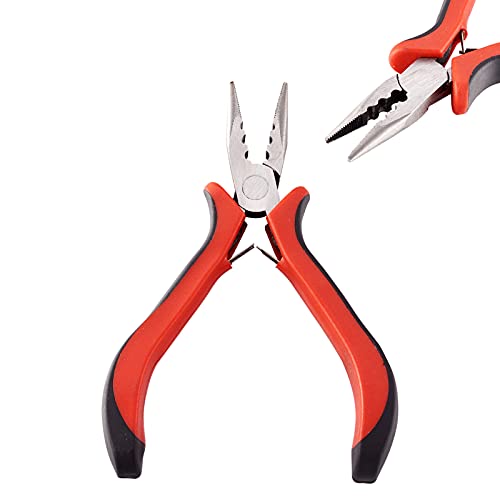 Pandahall 1Pcs Carbon Steel Crimper Pliers Crimping Tool Jewelry Wire for Crimp Beads Jewelry Making (Red)