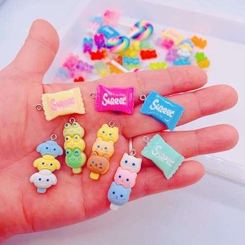 Bulk Assorted Candy Pendant,Grandient 3D Gummy bear Charms for Jewelry Necklace Earrings Bracelet Art Craft Project Making (70pcs with hole)