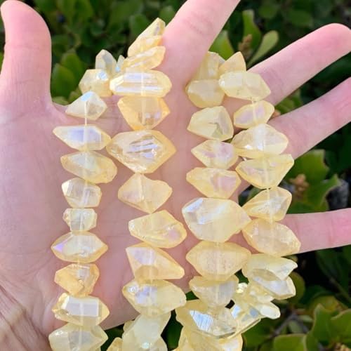 Adabele 30 Inch Natural Raw Healing Crystal Quartz Nugget Drilled Gemstone Loose Beads Topaz Yellow AB Titanium Coated Chakra Gem Stone Spacer for Jewelry Craft Making GA-B11 - color: Topaz Yellow Ab, size: 30 Inch/2 Strands