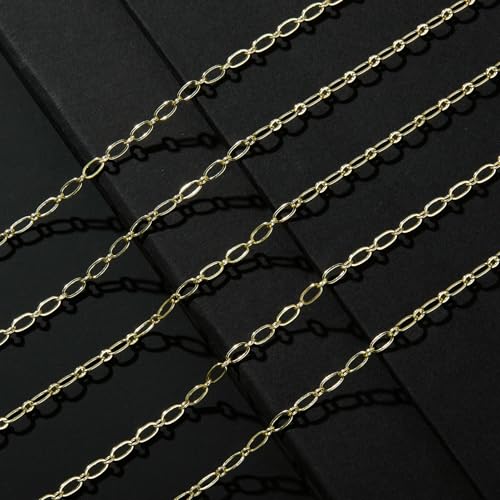 Crisjanggo 16 feet 14K Gold-Plated Brass Jewelry Making Chains Permanent Necklace Chains Roll for Jewelry Making with Jump Rings and Lobster Clasps - color: Oval Gold