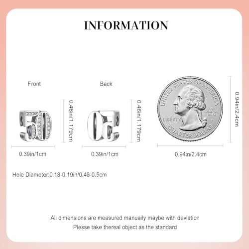 Mothers Day Birthday Number Love Family Friendship Graduation Auntie Grandma Dad Mom Charms for Pandora Bracelets Necklaces, Gifts Women, for Anniversary Valentines Christmas - style: Number 50 Charm Silver
