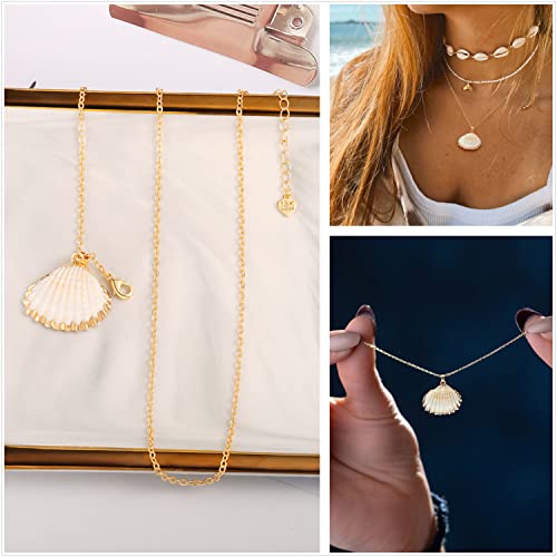 Natural Seashell Shell Scallop Pendant Choker Necklace Adjustable 18K Gold Plated Cable Chain Handmade Jewelry for Women Girls - style: Scallop